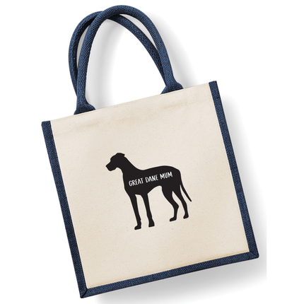 Dog Mum Jute Bag with your Dog Breed on -  in Pink or Navy - choose your dog breed.