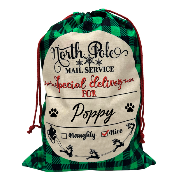 Personalised Green Checked Christmas Sack