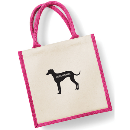 Dog Mum Jute Bag with your Dog Breed on -  in Pink or Navy - choose your dog breed.