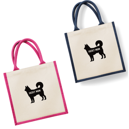 Dog Mum Jute Bag with your Dog Breed on -  in Pink or Navy - choose your dog breed.