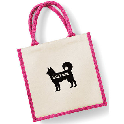 Dog Mum Jute Bag with your Dog Breed on -  in Pink or Navy - choose your dog breed.