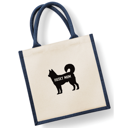 Dog Mum Jute Bag with your Dog Breed on -  in Pink or Navy - choose your dog breed.