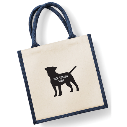 Dog Mum Jute Bag with your Dog Breed on -  in Pink or Navy - choose your dog breed.