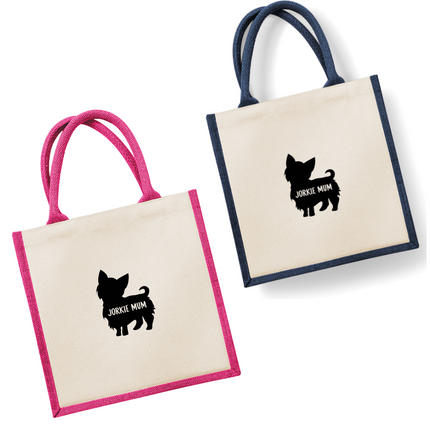 Dog Mum Jute Bag with your Dog Breed on -  in Pink or Navy - choose your dog breed.
