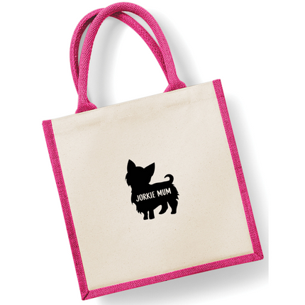 Dog Mum Jute Bag with your Dog Breed on -  in Pink or Navy - choose your dog breed.