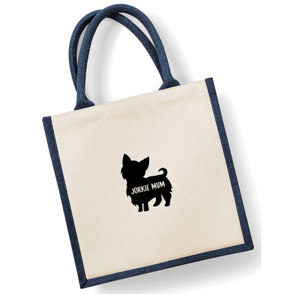 Dog Mum Jute Bag with your Dog Breed on -  in Pink or Navy - choose your dog breed.
