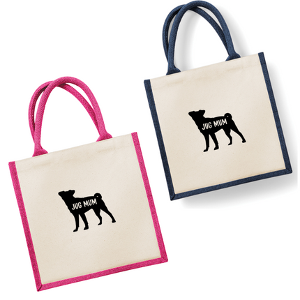 Dog Mum Jute Bag with your Dog Breed on -  in Pink or Navy - choose your dog breed.