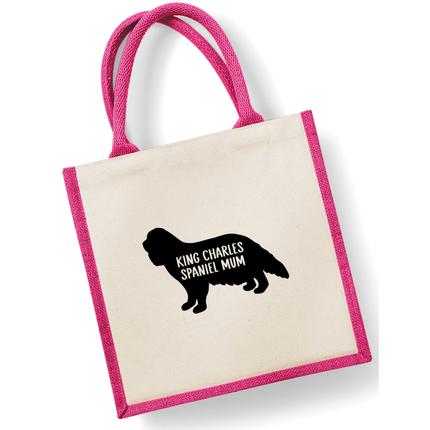 Dog Mum Jute Bag with your Dog Breed on -  in Pink or Navy - choose your dog breed.