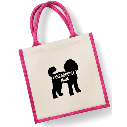 Dog Mum Jute Bag with your Dog Breed on -  in Pink or Navy - choose your dog breed.