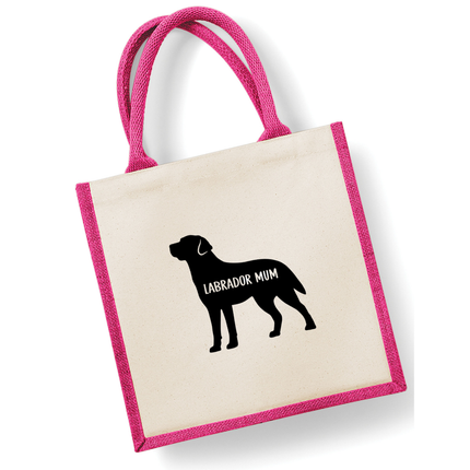 Dog Mum Jute Bag with your Dog Breed on -  in Pink or Navy - choose your dog breed.