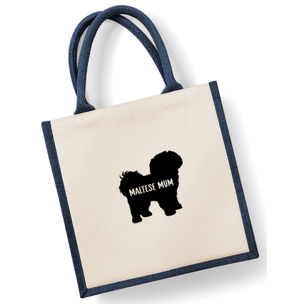 Dog Mum Jute Bag with your Dog Breed on -  in Pink or Navy - choose your dog breed.