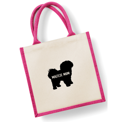 Dog Mum Jute Bag with your Dog Breed on -  in Pink or Navy - choose your dog breed.