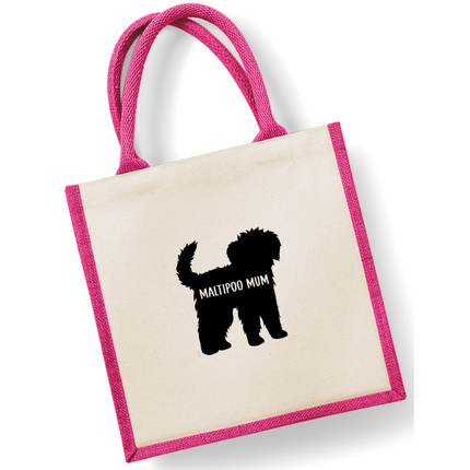 Dog Mum Jute Bag with your Dog Breed on -  in Pink or Navy - choose your dog breed.