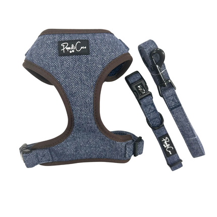 Luxury Tweed Fully Adjustable Harness in Country Blue