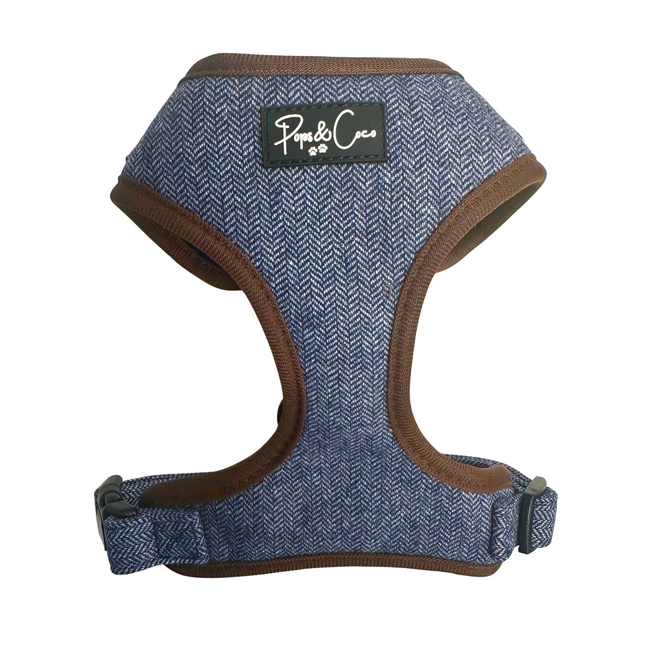 Luxury Tweed Fully Adjustable Harness in Country Blue