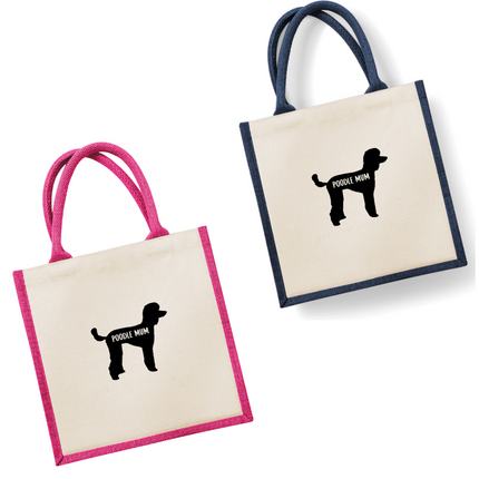 Dog Mum Jute Bag with your Dog Breed on -  in Pink or Navy - choose your dog breed.
