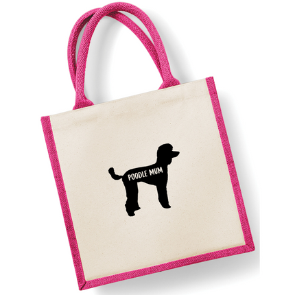 Dog Mum Jute Bag with your Dog Breed on -  in Pink or Navy - choose your dog breed.
