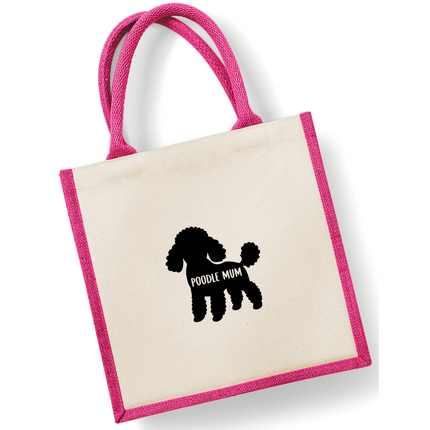 Dog Mum Jute Bag with your Dog Breed on -  in Pink or Navy - choose your dog breed.