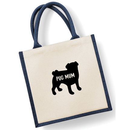 Dog Mum Jute Bag with your Dog Breed on -  in Pink or Navy - choose your dog breed.