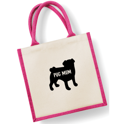 Dog Mum Jute Bag with your Dog Breed on -  in Pink or Navy - choose your dog breed.