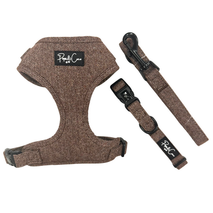 Luxury Tweed Fully Adjustable Harness in Cocoa Brown