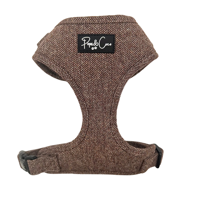 Luxury Tweed Fully Adjustable Harness in Cocoa Brown
