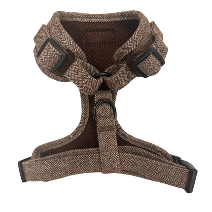 Luxury Tweed Fully Adjustable Harness in Cocoa Brown