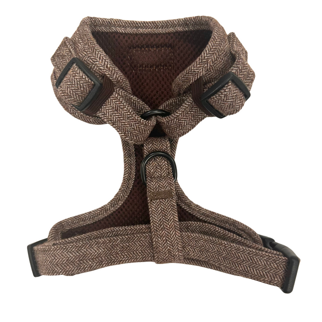 Luxury Tweed Fully Adjustable Harness in Cocoa Brown