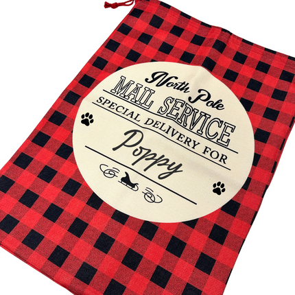 Personalised Red Checked Christmas Sack