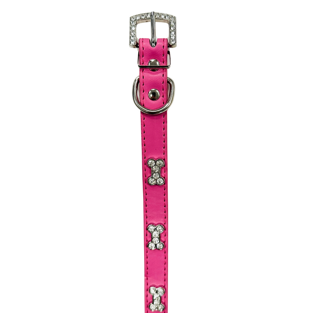 Adjustable PU Collar - Diamante Pink