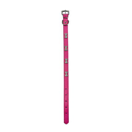 Adjustable PU Collar - Diamante Pink