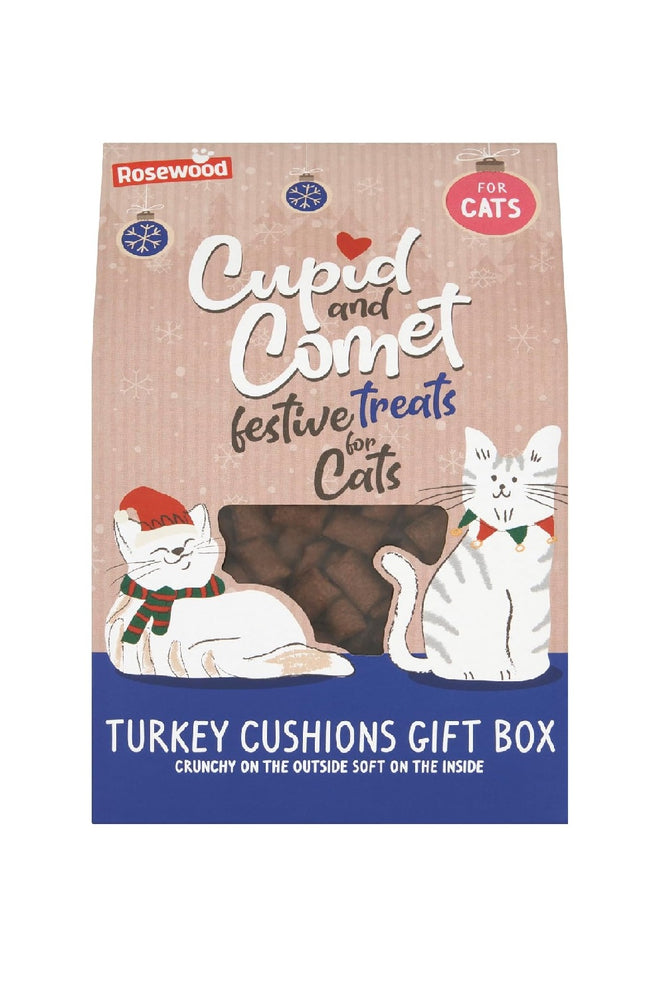 Rosewood Cupid & Comet Festive Treats for Cats Turkey Cushions Gift Box