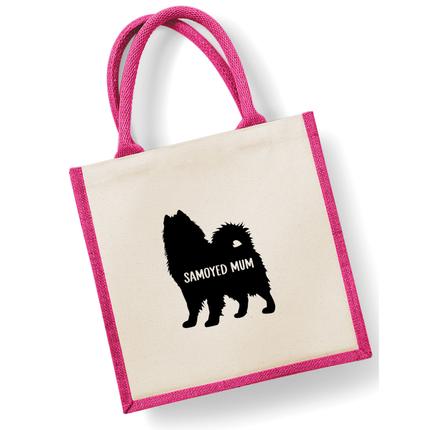 Dog Mum Jute Bag with your Dog Breed on -  in Pink or Navy - choose your dog breed.