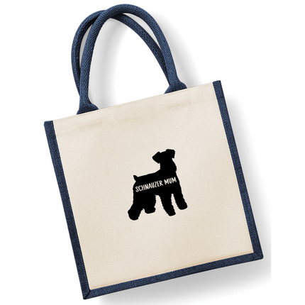 Dog Mum Jute Bag with your Dog Breed on -  in Pink or Navy - choose your dog breed.