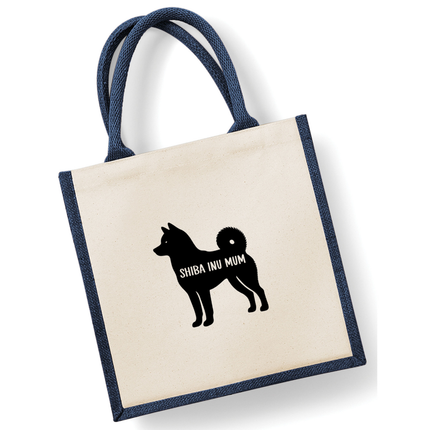 Dog Mum Jute Bag with your Dog Breed on -  in Pink or Navy - choose your dog breed.