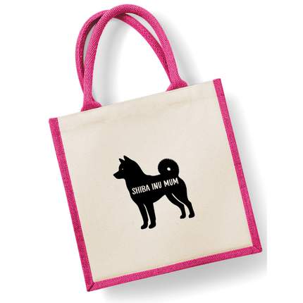 Dog Mum Jute Bag with your Dog Breed on -  in Pink or Navy - choose your dog breed.