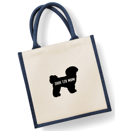 Dog Mum Jute Bag with your Dog Breed on -  in Pink or Navy - choose your dog breed.