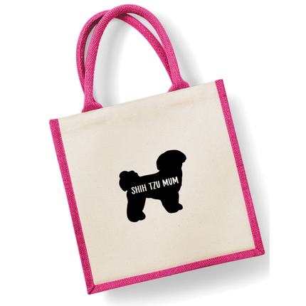 Dog Mum Jute Bag with your Dog Breed on -  in Pink or Navy - choose your dog breed.