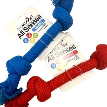 Kowloon Small Scented Rope Toys For Small Dogs in Red Beef, Yellow Chicken Or Blue Bacon Smell
