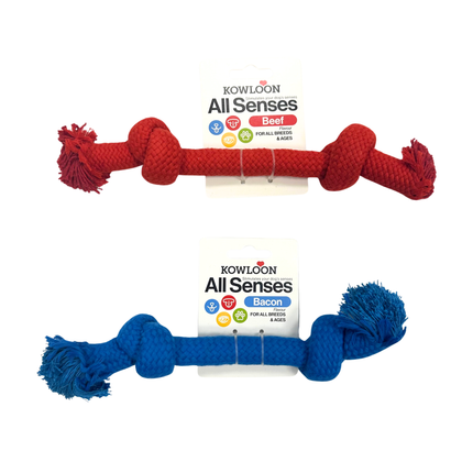 Kowloon Small Scented Rope Toys For Small Dogs in Red Beef, Yellow Chicken Or Blue Bacon Smell