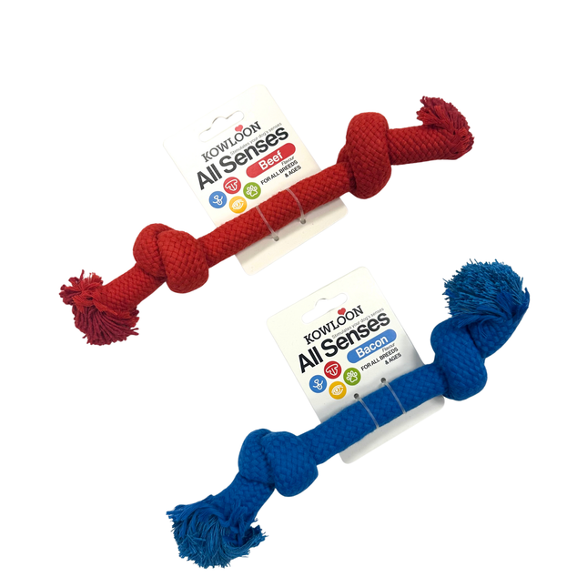 Kowloon Small Scented Rope Toys For Small Dogs in Red Beef, Yellow Chicken Or Blue Bacon Smell