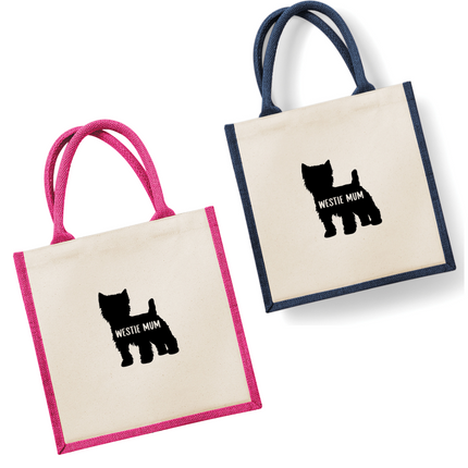 Dog Mum Jute Bag with your Dog Breed on -  in Pink or Navy - choose your dog breed.