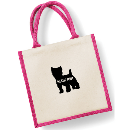 Dog Mum Jute Bag with your Dog Breed on -  in Pink or Navy - choose your dog breed.