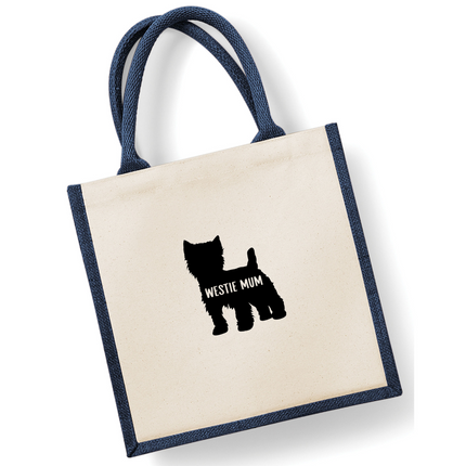 Dog Mum Jute Bag with your Dog Breed on -  in Pink or Navy - choose your dog breed.