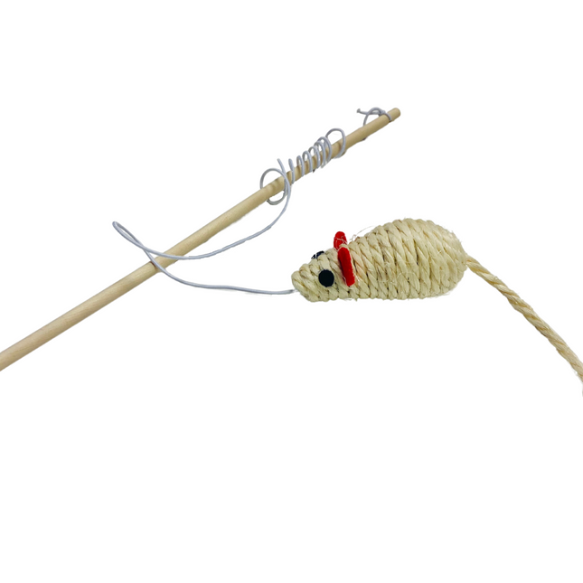 Wooden Teaser Wand Cat Toy Stick with Mouse