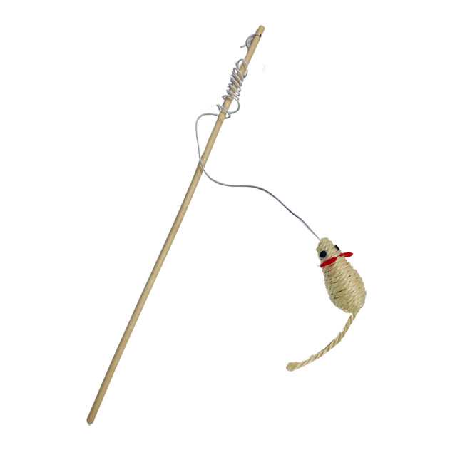 Wooden Teaser Wand Cat Toy Stick with Mouse