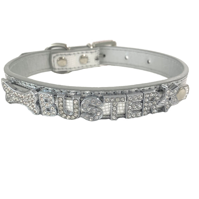 Personalised PU Collar Snakeskin Silver
