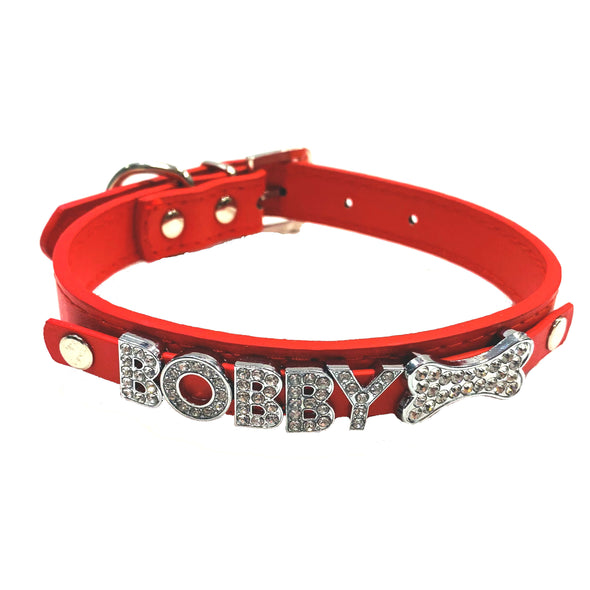 Personalised PU Collar Plain Red