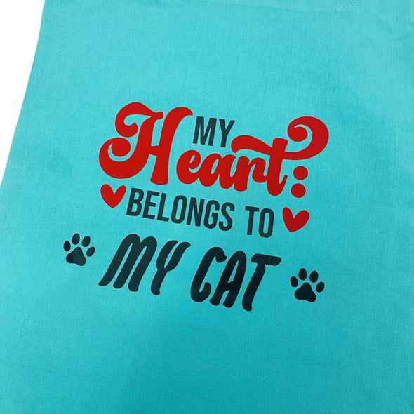 My Heart Belongs To My Cat Turquoise Tote