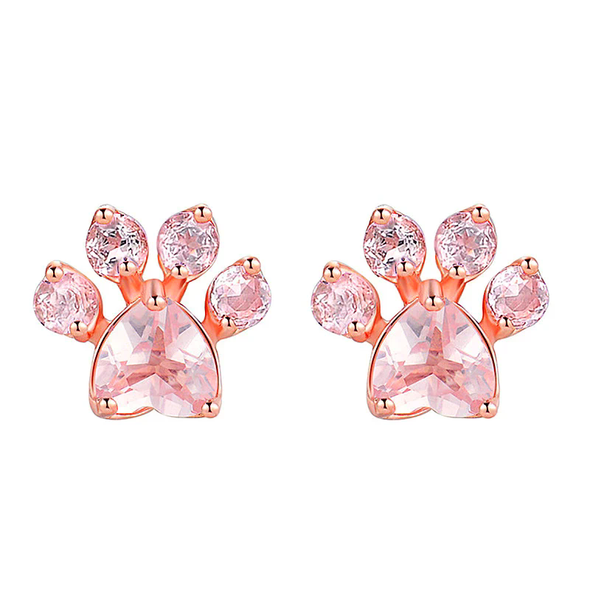 Rose Gold Crystal Paw Print Stud Earrings